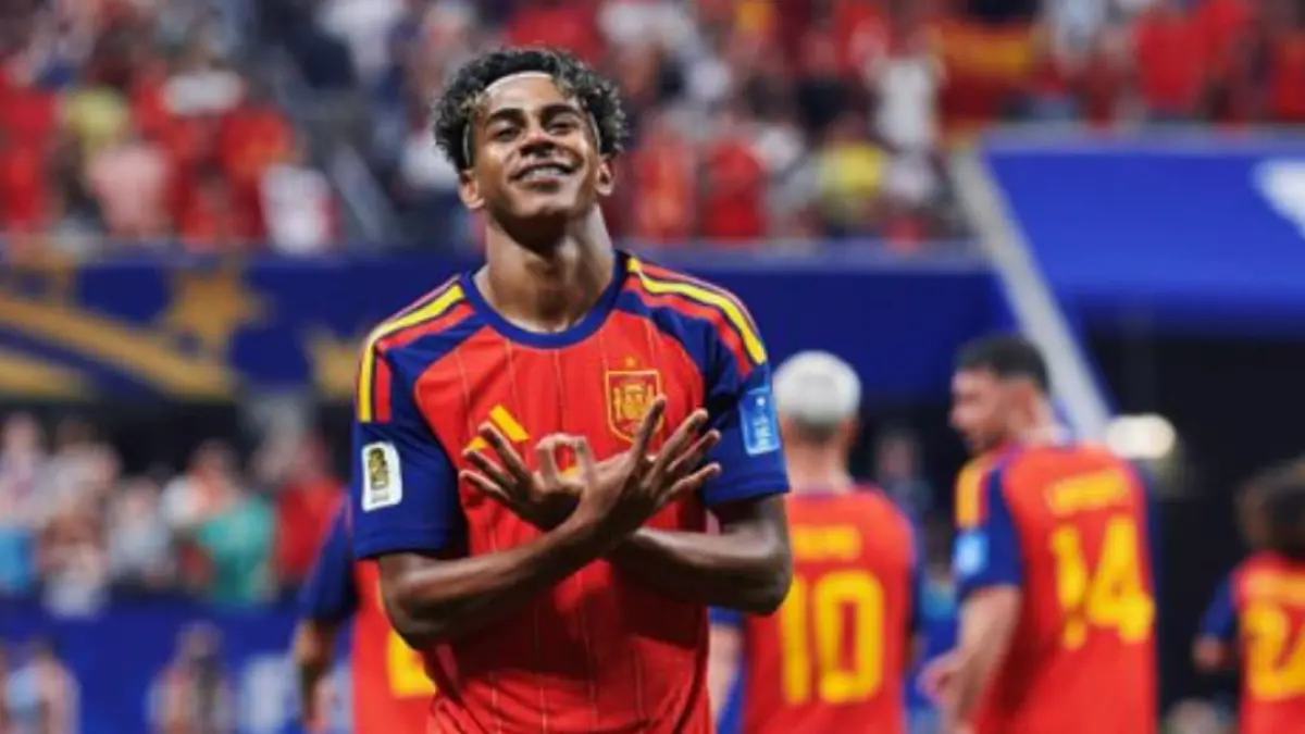 Lamine Yamal merayakan gol perdananya untuk Spanyol saat menghadapi Arab Saudi pada laga Grup H Piala Dunia 2026 di Mercedes-Benz Stadium, Atlanta.(Foto: X @SEFutbal)