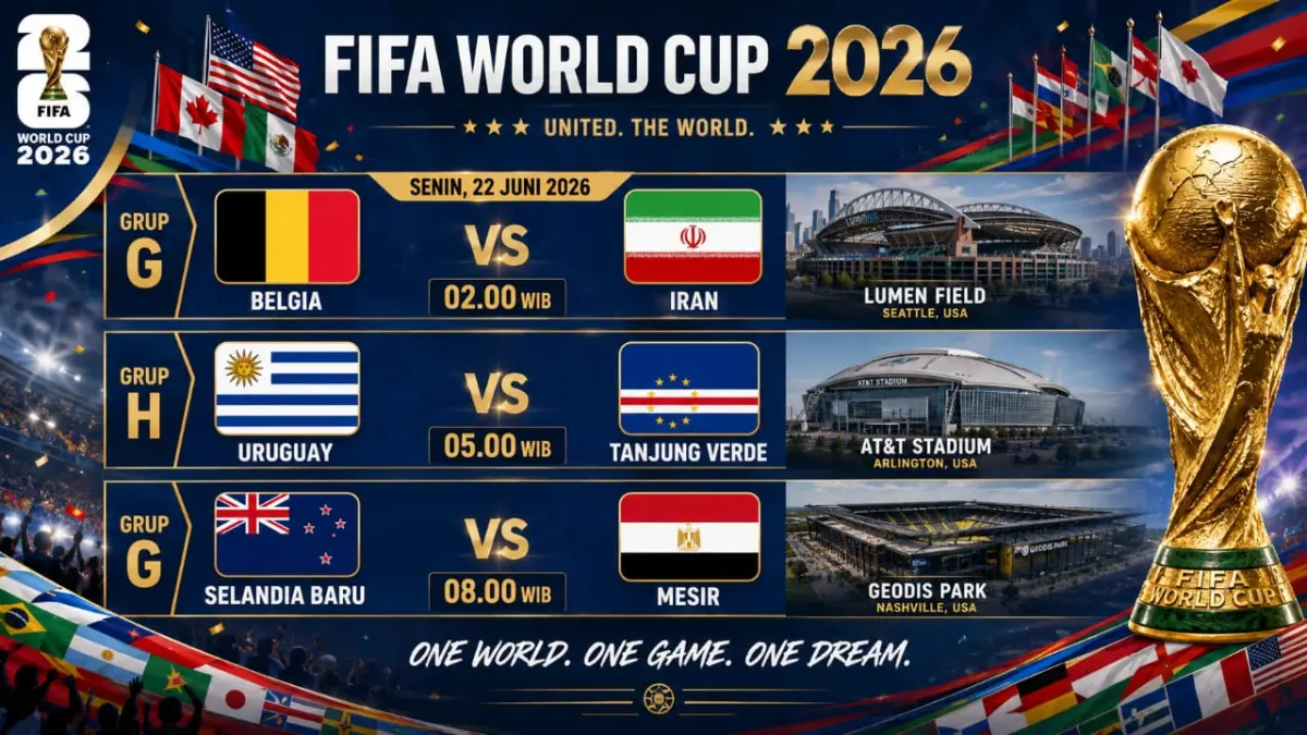 Pertandingan FIFA World Cup 2026 pada Senin 22 Juni 2026 WIB.