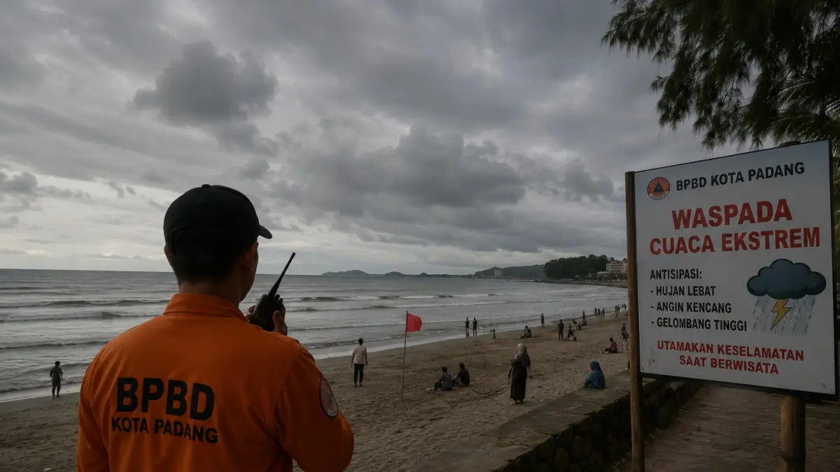 BPBD Padang mengimbau wisatawan mewaspadai cuaca ekstrem selama libur sekolah.