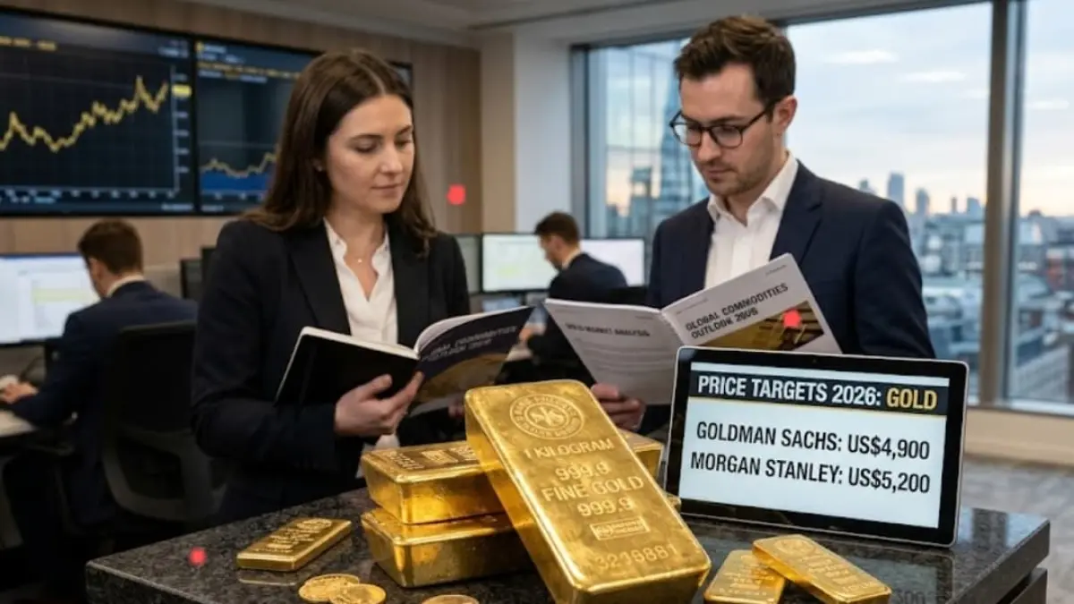 Prospek harga emas 2026 picu beda pandangan. Goldman Sachs pangkas target jadi US$4.900, sementara Morgan Stanley optimis sentuh US$5.200.(Foto ilustrasi AI)