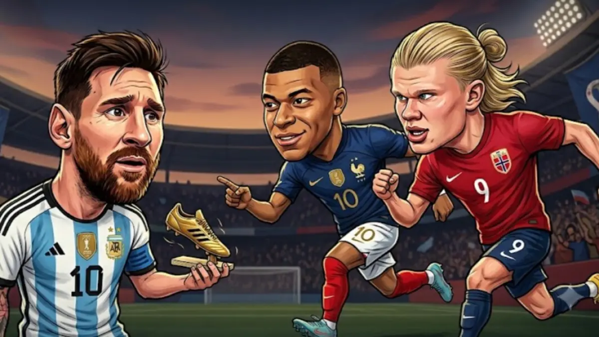 Lionel Messi, Kylian Mbappe, dan Erling Haaland bersaing ketat dalam perebutan Golden Boot Piala Dunia 2026.(Foto ilustrasi AI)