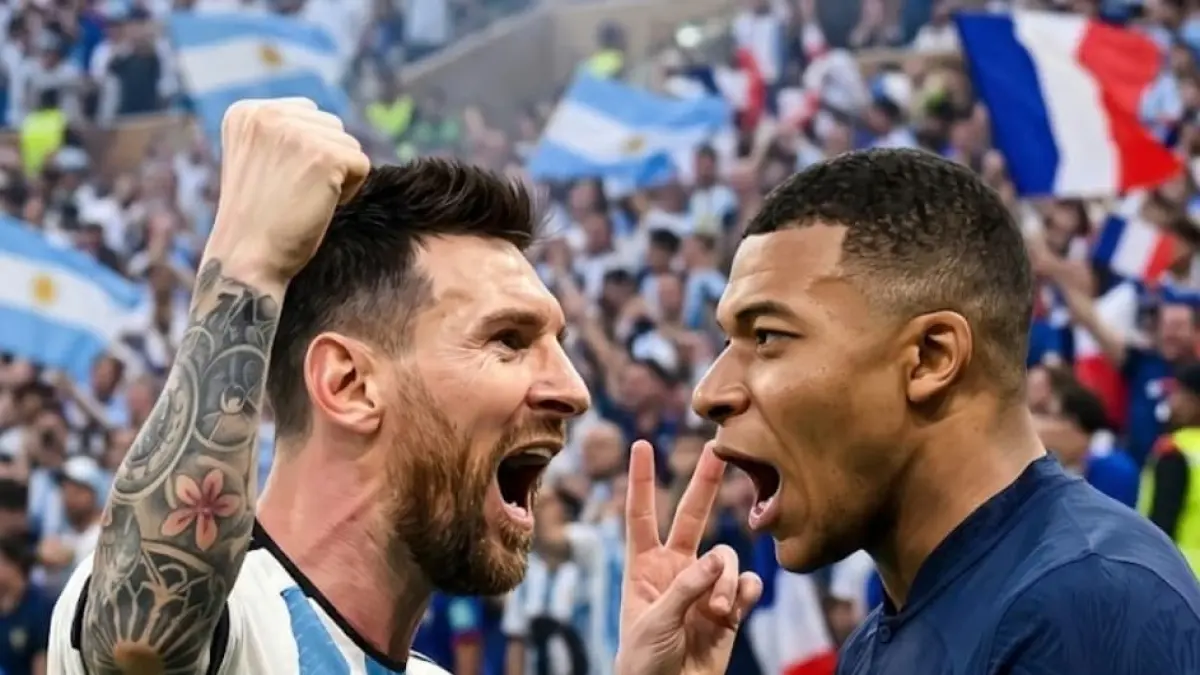 Lionel Messi memegang rekor top skor sepanjang sejarah Piala Dunia dengan 18 gol. Kylian Mbappe membayang dengan 14 gol.(Foto ilustrasi AI)