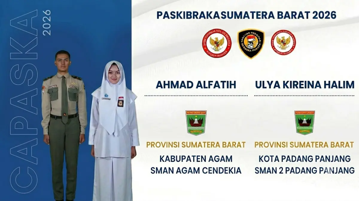 Dua calon Paskibraka Nasional asal Sumatera Barat, Ahmad Alfatih dari Kabupaten Agam dan Ulya Kirena Halim dari Kota Padangpanjang.