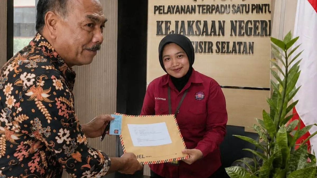 Kuasa hukum Masyarakat Peduli Pendidikan Sumatera Barat, Ardi Rusyda SH saat menyerahkan laporan dugaan pungutan di SMAN 3 Painan. Kejari telah melakukan pemanggilan dan pemeriksaan lanjutan terhadap pelapor, Rabu (24/6/2026).
