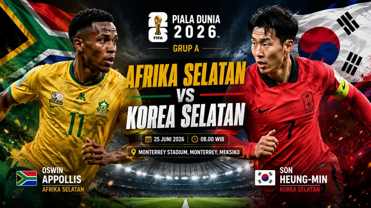 Korea Selatan akan menghadapi Afrika Selatan pada laga terakhir Grup A Piala Dunia 2026. (AI)