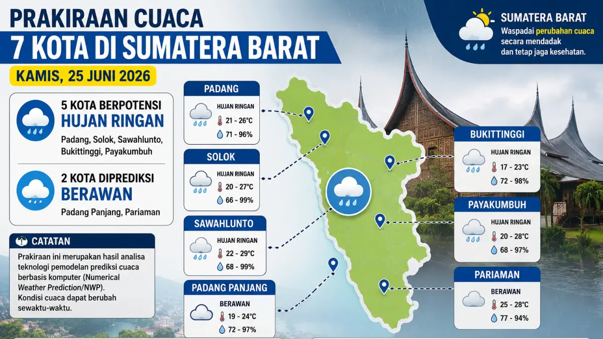 Prakiraan cuaca di Sumatera Barat hari ini, sumber grafis BMKG. (AI)
