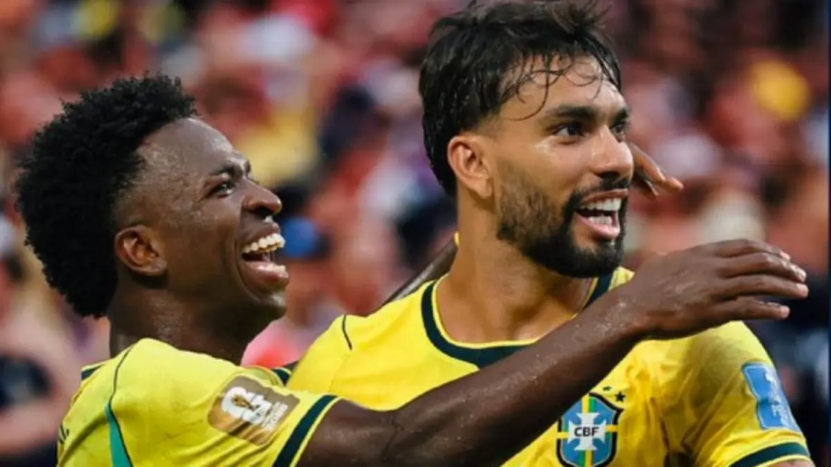 Vinicius Junior merayakan gol saat Brasil mengalahkan Skotlandia 3-0 dan lolos ke babak 32 besar Piala Dunia 2026 sebagai juara Grup C.(Foto: @CBF_Futebol)