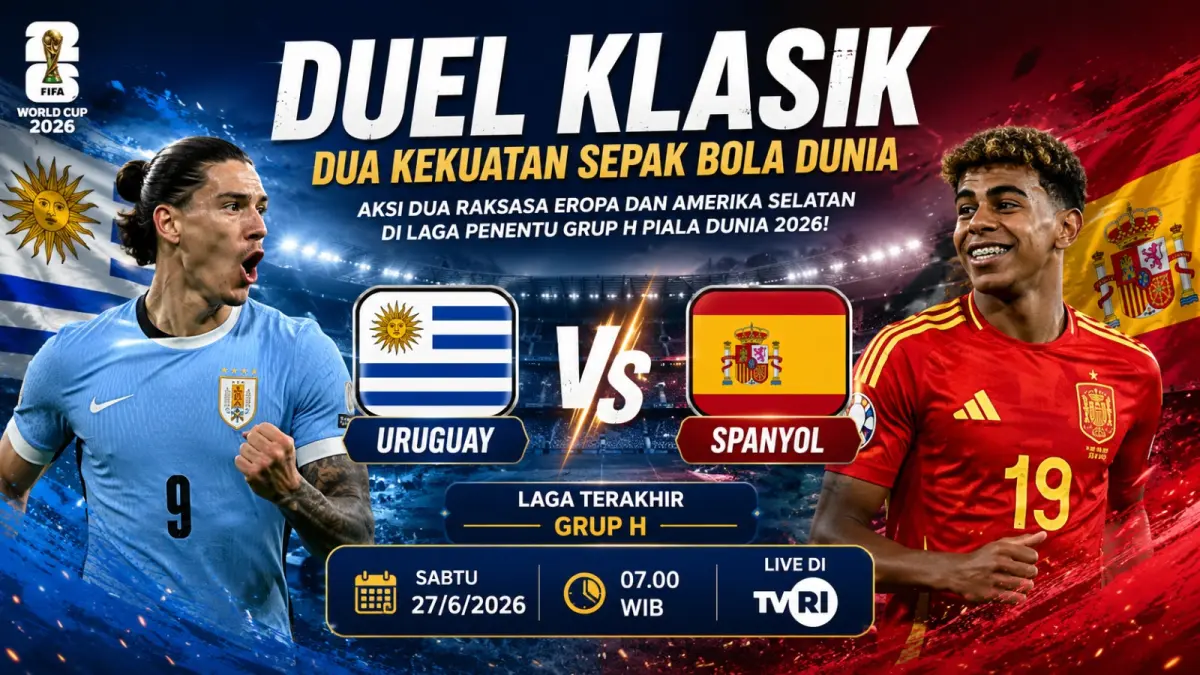 Uruguay menghadapi Spanyol pada laga terakhir Grup H Piala Dunia 2026. (AI)