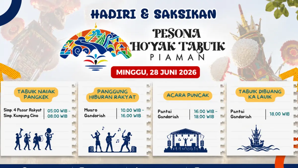 Prosesi Hoyak Tabuik Piaman 2026 mencapai puncaknya di Pantai Gandoriah, Kota Pariaman, Minggu (28/6/2026).