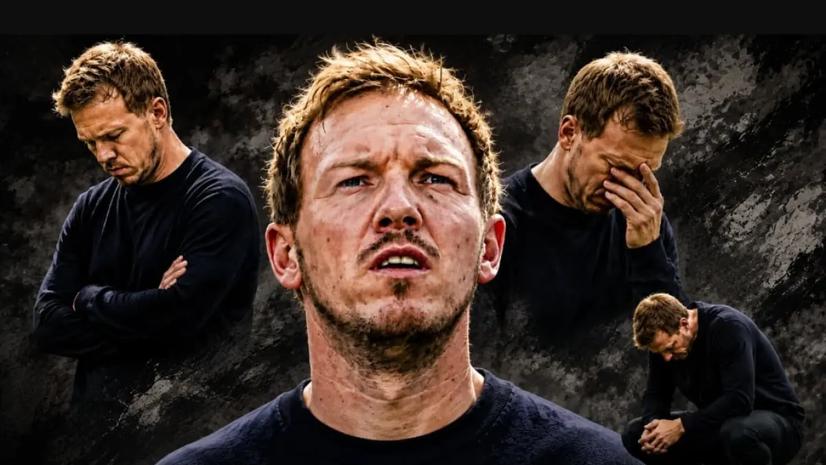 Julian Nagelsmann mengalu kecewa dan tidak lari dari tanggungjawab usai Jerman tersingkir dari Piala Dunia 2026 akibat kalah adu penalti dari Paraguay.(Foto ilustrasi AI)