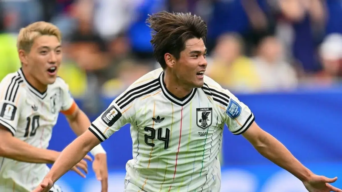 Kaishu Sano merayakan gol Jepang ke gawang Brasil pada Babak 32 Besar Piala Dunia 2026 di Houston Stadium.(Foto: IG @1fsvmainz05)