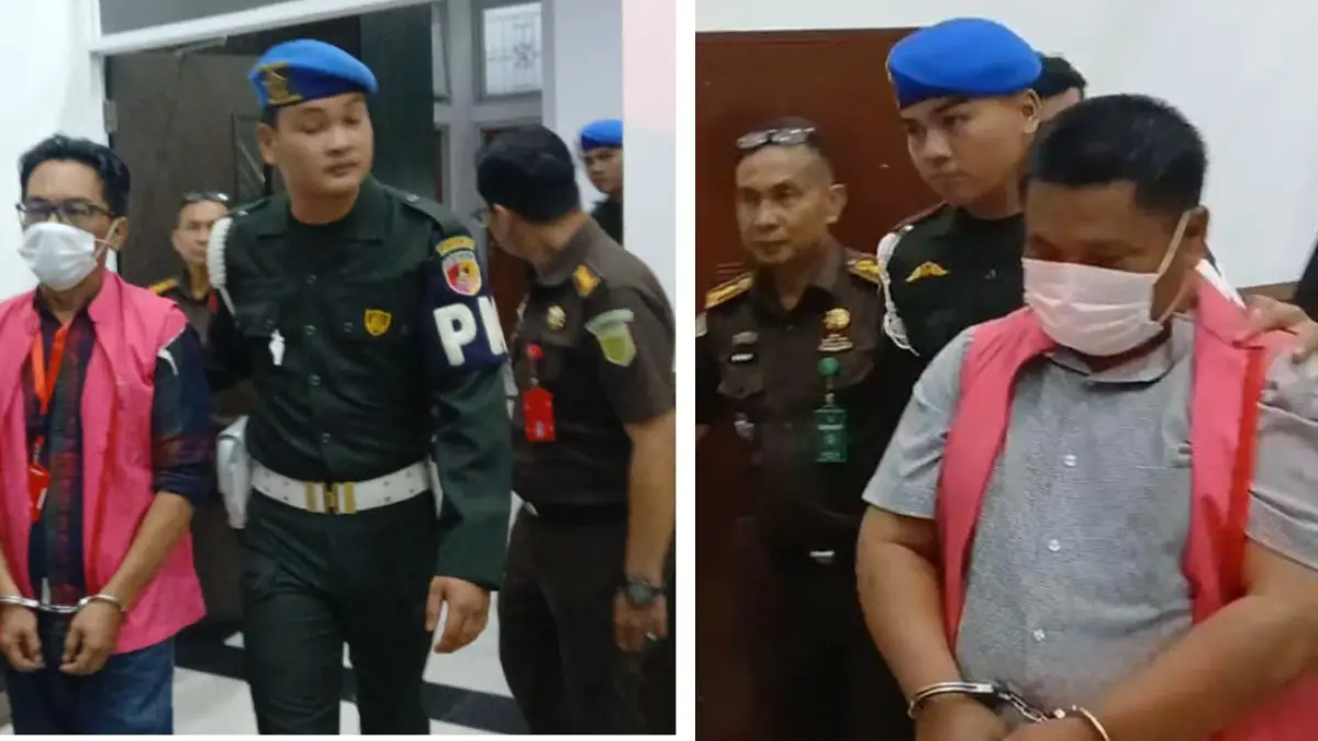 Kejati Sumbar menahan dua tersangka kasus tindak pidana pencucian uang (TPPU), S dan HL, yang berasal dari perkara gratifikasi pembangunan Kampus III UIN Imam Bonjol Padang Tahun 2020, Senin (29/6) malam. (SUYUDI/PADEK)
