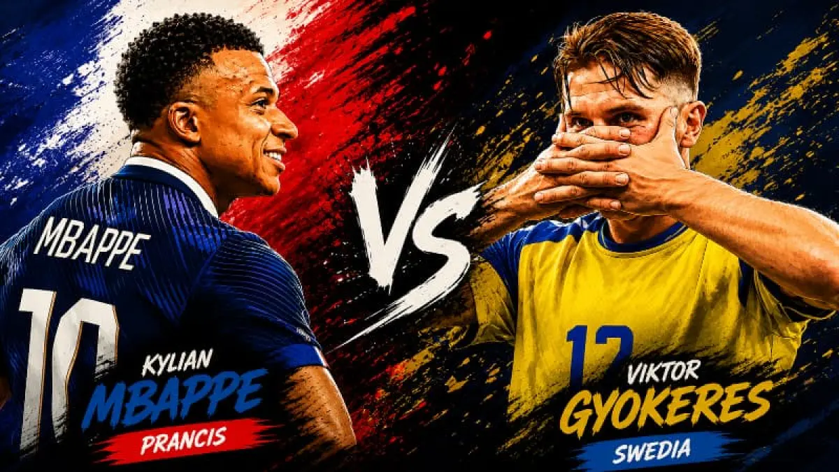 Kylian Mbappe dan Viktor Gyokeres bakal duel pada pertandingan Prancis vs Swedia di babak 32 besar Piala Dunia 2026.(Foto ilustrasi AI)
