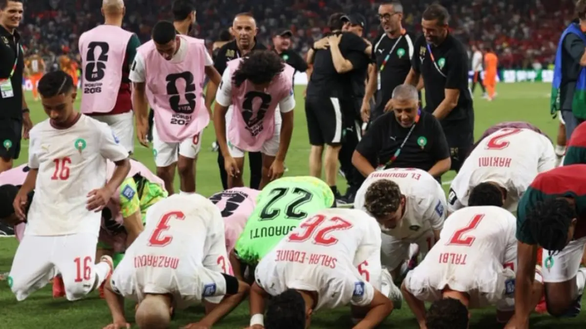 Pemain Maroko merayakan kemenangan dramatis atas Belanda usai adu penalti pada Babak 32 Besar Piala Dunia 2026 di Monterrey.(Foto: FIFA)