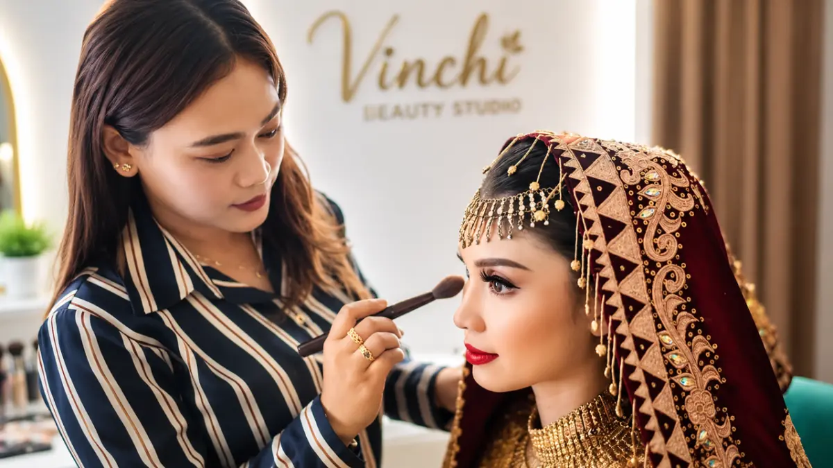Owner Vinchi Beauty Studio, Elwis Aprilia, memberikan layanan perawatan kepada salah seorang pelanggan di Vinchi Beauty Studio, Kota Padang, Kamis (2/7/2026). Standar kebersihan, penggunaan alat steril, dan kualitas layanan menjadi strategi utama menjaga kepercayaan pelanggan.