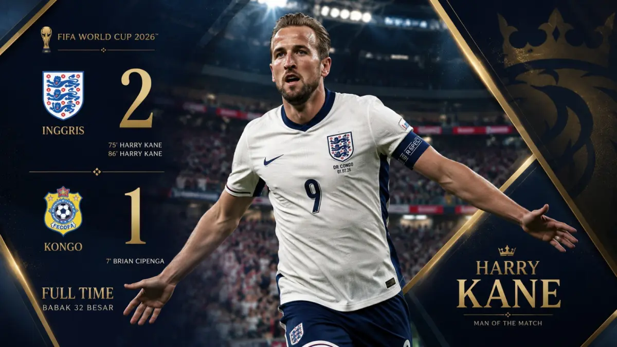 Brace (dua gol) Harry Kane memastikan Three Lions melaju ke babak 16 besar. 