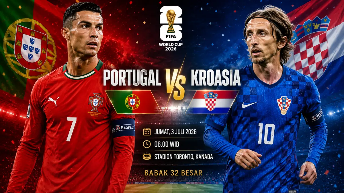 Portugal dan Kroasia bentrok pada babak 32 besar Piala Dunia 2026, Jumat 3 Juli pukul 06.00 WIB. Siapa lebih berpeluang lolos ke 16 besar?
