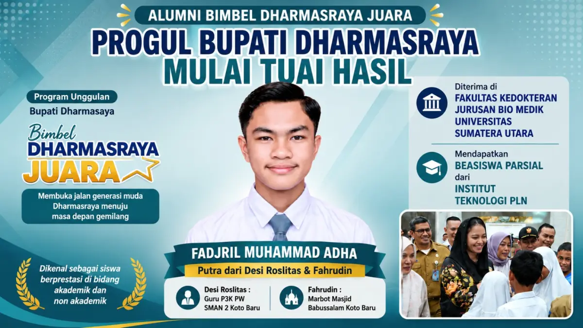 Fadjril Muhammad Adha, lolos Kedokteran USU dan meraih beasiswa parsial Institut Teknologi PLN berkat Bimbel Dharmasraya Juara. (ilustrasi AI)