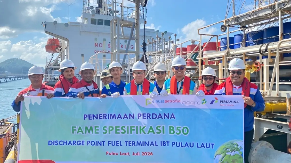 PT Elnusa Petrofin melakukan penyaluran perdana Biosolar Industri B50 dari Fuel Terminal IBT Pulau Laut, Kalimantan Selatan, kepada sektor industri, Kamis (2/7/2026).