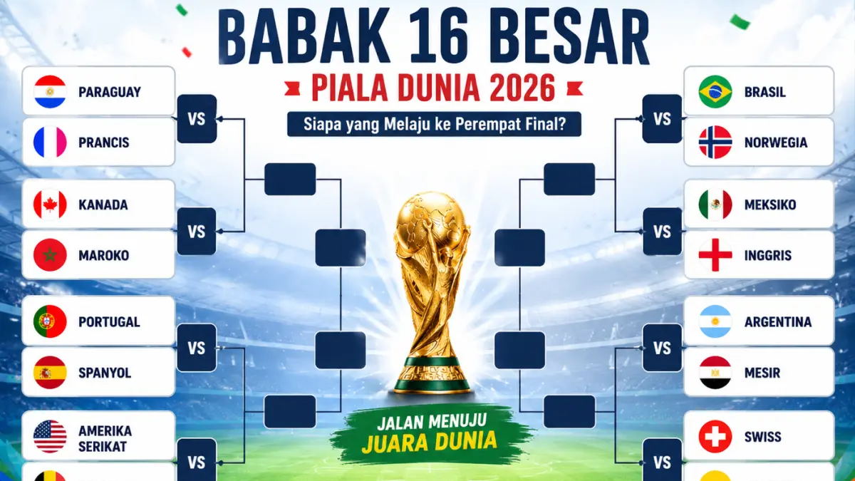 Bagan Babak 16 Besar Piala Dunia 2026 mempertemukan 16 tim terbaik dunia yang akan bersaing memperebutkan delapan tiket menuju perempat final.