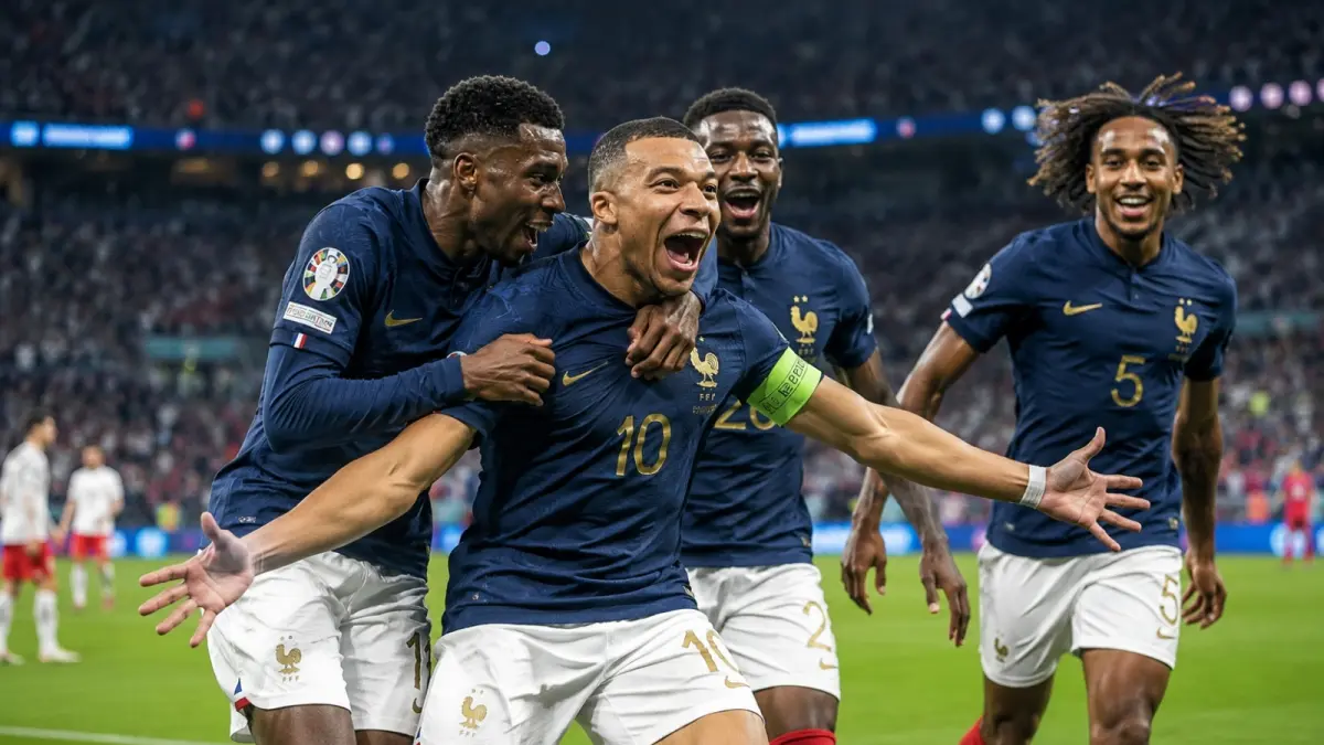 Pemain Timnas Prancis merayakan gol dalam pertandingan Piala Dunia FIFA 2026. Les Bleus datang dengan kepercayaan diri tinggi menghadapi Paraguay pada Babak 16 Besar setelah tampil dominan dan menyingkirkan Swedia 3-0 di fase sebelumnya. (Ilustrasi)