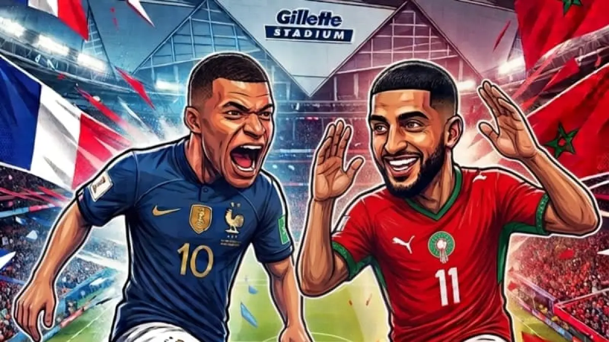 Kylian Mbappe bakal duel dengan Ismael Saibari saat Prancis menghadapi Maroko pada laga perempat final Piala Dunia 2026, di Boston Stadium, Amerika Serikat, pada Jumat, 10 Juli 2026 pukul 03.00 WIB.(Foto ilustrasi AI)