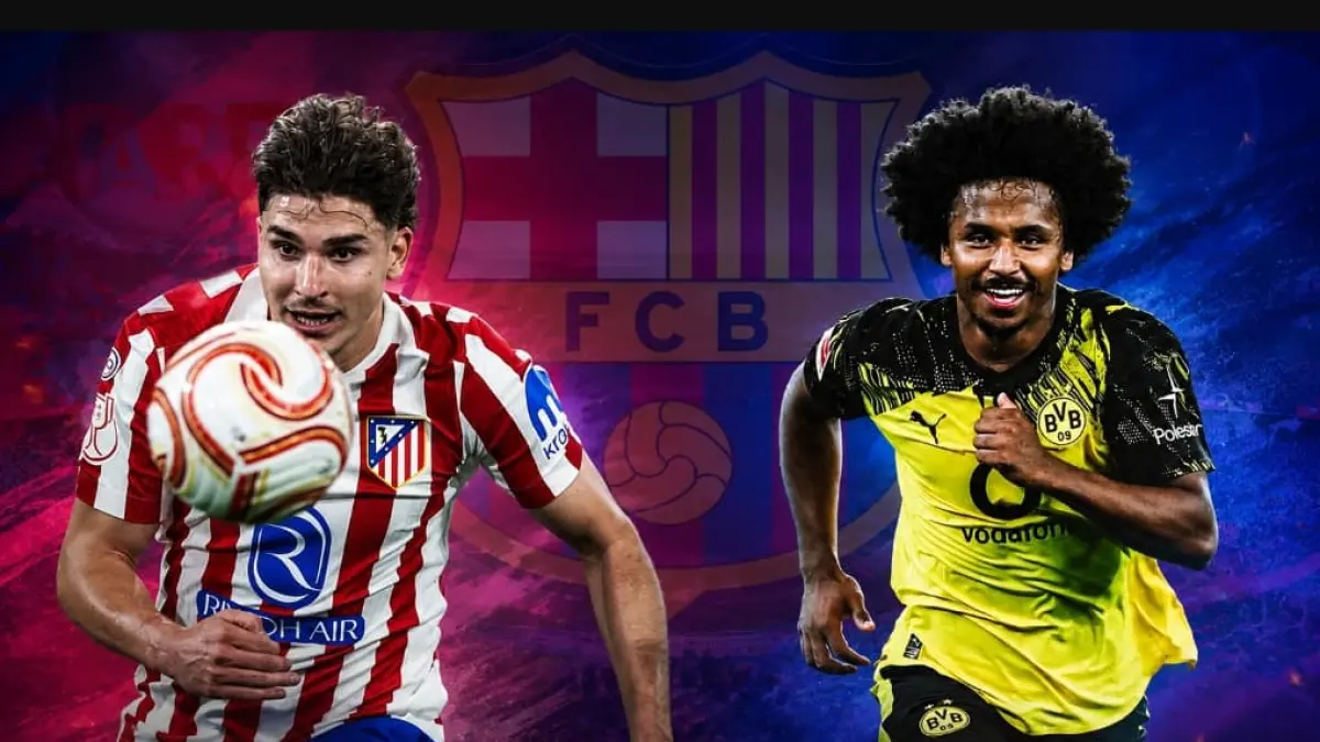 Julian Alvarez dan Karim Adeyemi menjadi target transfer Barcelona untuk memperkuat lini serang pada musim 2026-2027.(Foto: IG @julianalvarez & @karim_adeyemi)