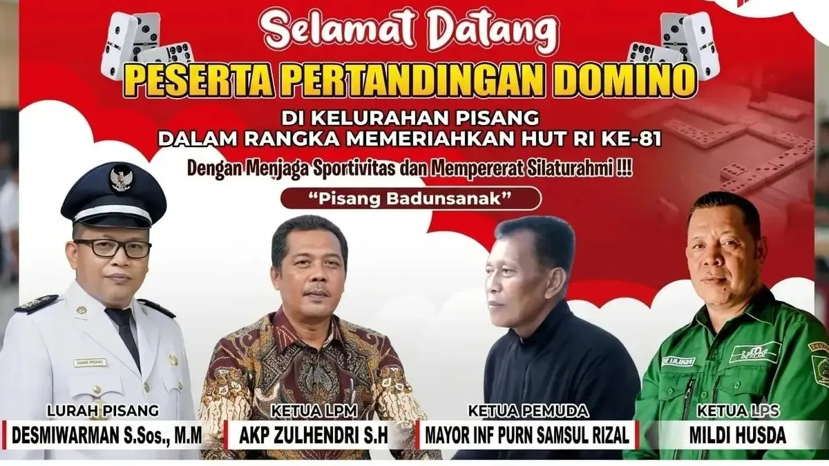 Kelurahan Pisang membuka turnamen domino HUT RI ke-81 antar RT dan RW untuk mempererat silaturahmi, sportivitas, serta kebersamaan seluruh warga. 