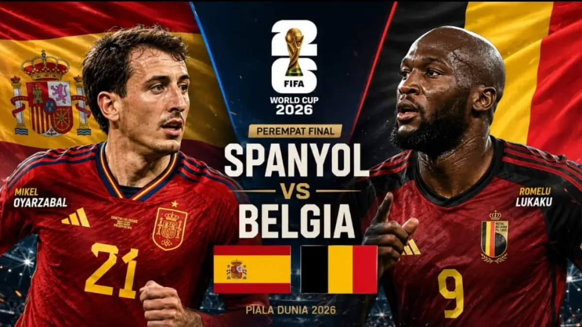Mikel Oyarzabal dan Romelu Lukaku bakal duel di pertandingan Spanyol vs Belgia pada perempat final Piala Dunia FIFA 2026.(Foto ilustrasi AI)