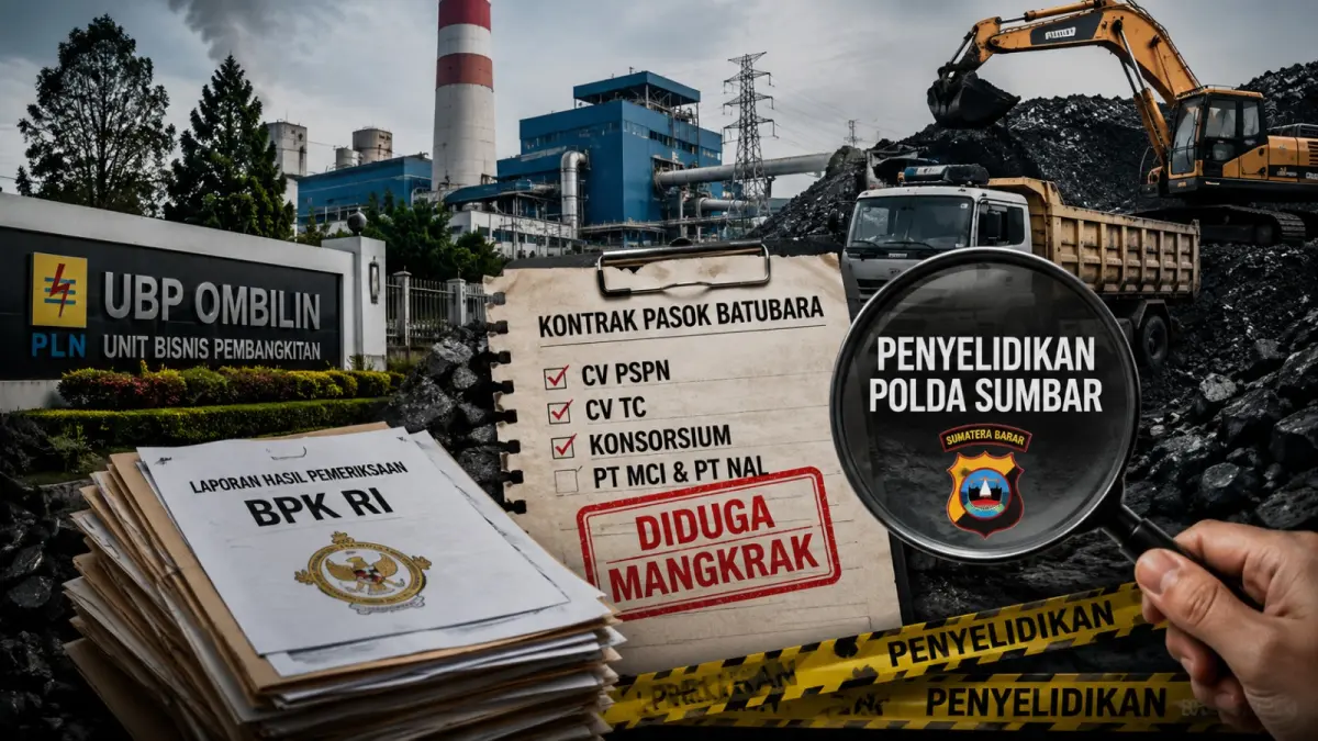 Polda Sumbar menyelidiki dugaan mangkraknya pasokan batubara UBP Ombilin yang melibatkan tiga perusahaan pemasok dan berdampak pada operasional pembangkit listrik. (ilustrasi AI)