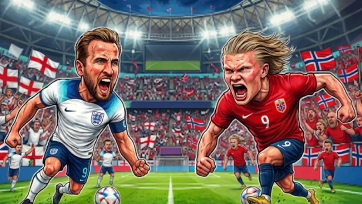 Harry Kane dan Erling Haaland bakal memimpin Inggris dan Norwegia pada laga perempat final Piala Dunia 2026.(Foto ilustrasi AI)