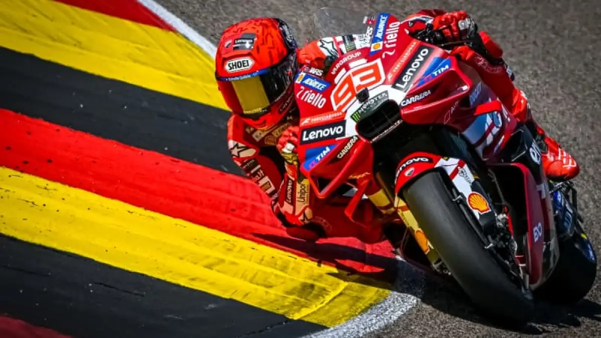 Marc Marquez mencatatkan waktu tercepat pada sesi Practice MotoGP GP Jerman 2026 di Sirkuit Sachsenring dengan torehan 1 menit 19,394 detik.(Foto: motogp.com)