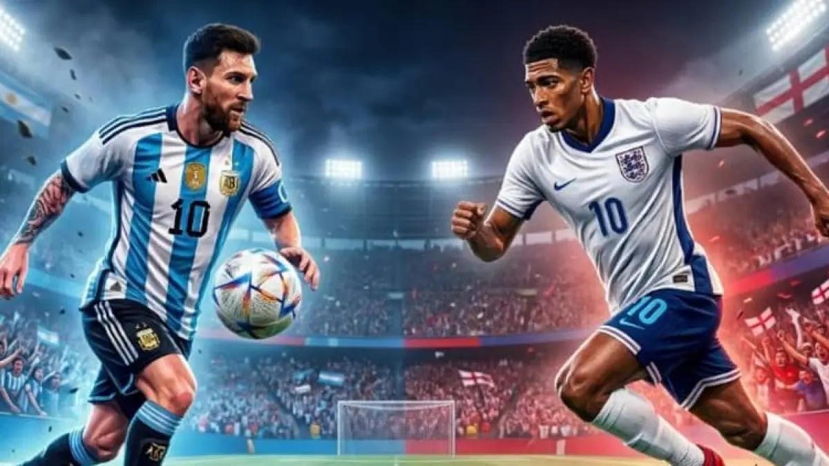 Lionel Messi bakal duel dengan Jude Bellingham di Semifinal Piala Dunia 2026 saat Argentina menghadapi Inggris.(Foto ilustrasi AI)