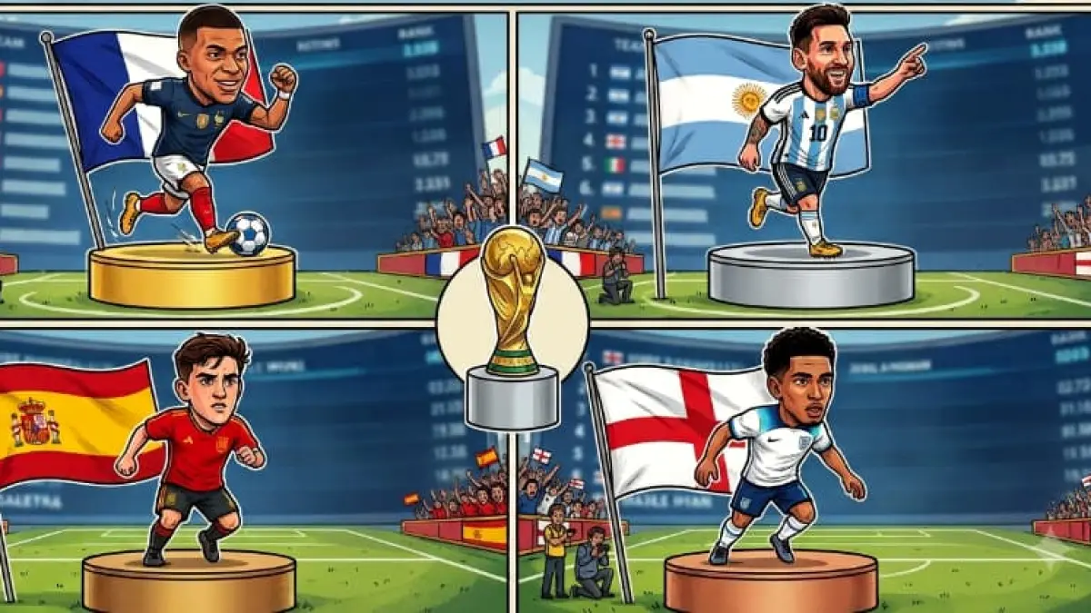 Prancis, Argentina, Spanyol, dan Inggris kuasai posisi empat besar dalam live ranking FIFA terbaru setelah lolos ke semifinal Piala Dunia 2026. (Foto ilustrasi AI)