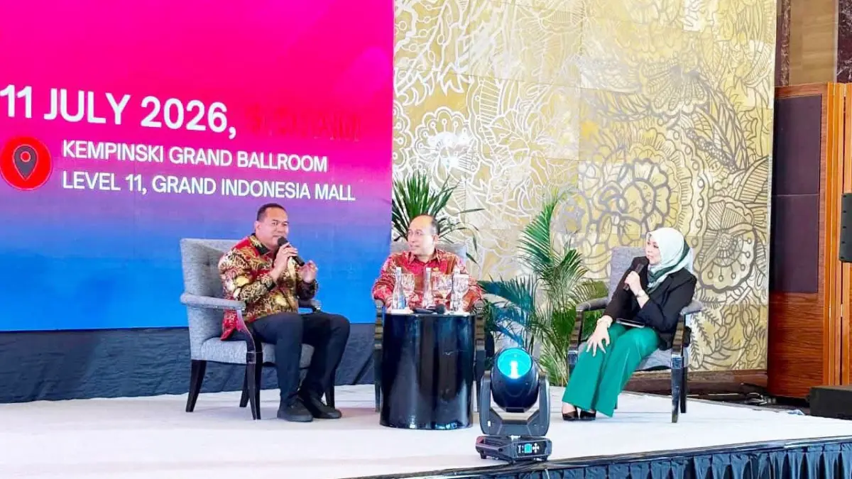 Wali Kota Pariaman Yota Balad memaparkan konsep The Pariaman Edutourism Model saat menjadi pembicara pada International Education Forum 2026 di Kempinski Grand Ballroom, Jakarta. (DOK PEMKO PARIAMAN)