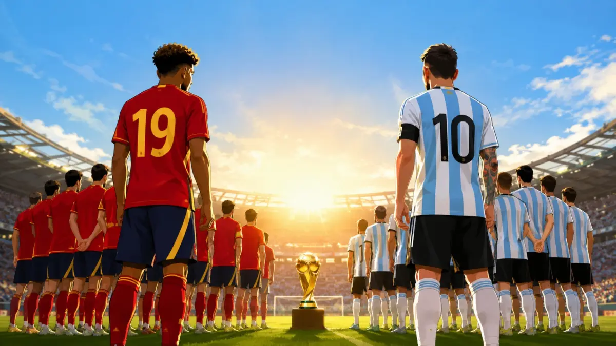 Final Piala Dunia 2026 diprediksi ditentukan kedalaman skuad Spanyol dan Argentina, bukan hanya aksi Lionel Messi maupun Lamine Yamal semata. (ilustrasi AI)