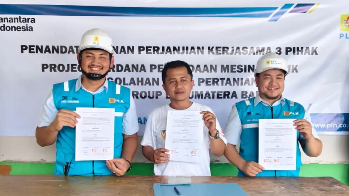 PLN Energy Services bersama PLN UP3 Padang menandatangani kerja sama Program Electrifying Agriculture di Painan sebagai langkah modernisasi penggilingan padi berbasis listrik.