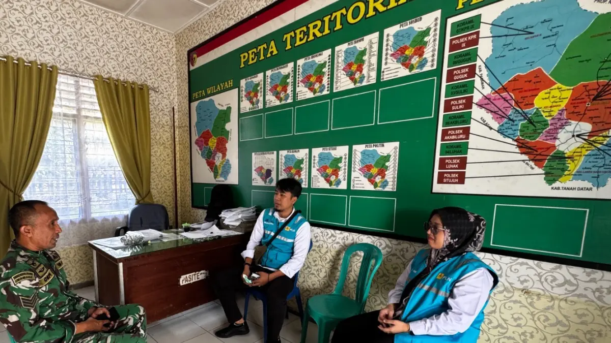 Tim PLN UP3 Payakumbuh melakukan audiensi dengan Kodim 0306/50 Kota untuk memperkuat koordinasi percepatan penyediaan infrastruktur kelistrikan bagi Koperasi Desa Merah Putih di Kabupaten Lima Puluh Kota.