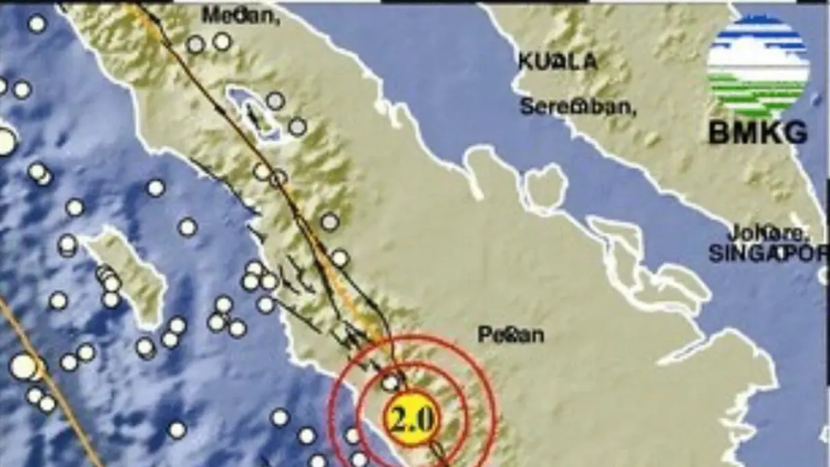 Peta lokasi episenter gempa M2,0 di barat Bukittinggi berdasarkan informasi awal BMKG pada Sabtu, 18 Juli 2026.