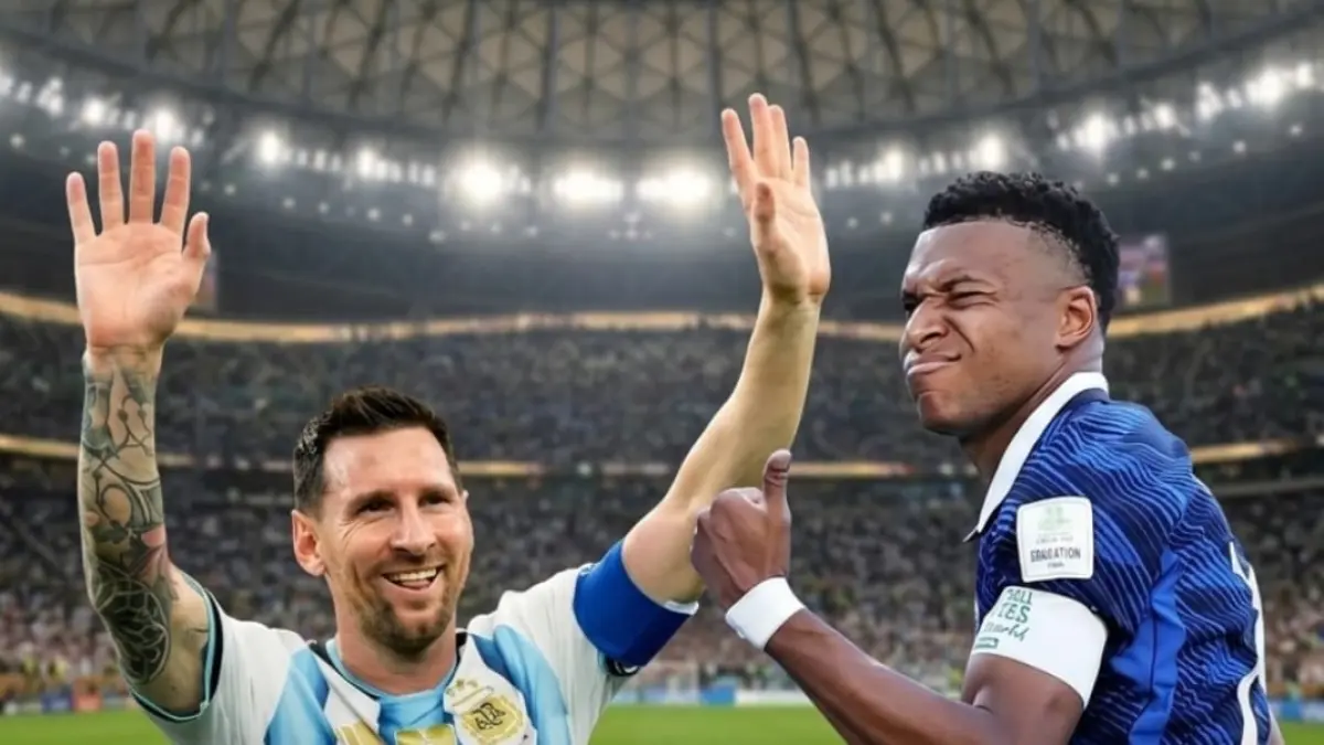 Lionel Messi dan Kylian Mbappe bersaing dalam perebutan Golden Boot Piala Dunia 2026 menjelang final Spanyol vs Argentina malam ini.(Foto generate AI: IG @leomessi & @k.mbappe)