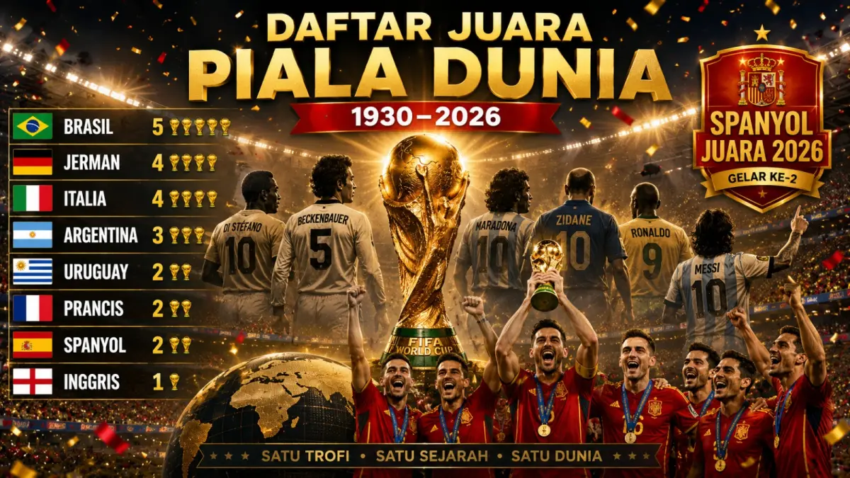 Daftar Juara Piala Dunia 1930–2026: Spanyol Raih Gelar Kedua usai Kalahkan Argentina
