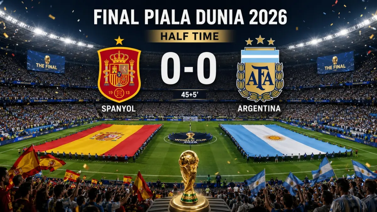 Spanyol dan Argentina bermain imbang 0-0 pada babak pertama final Piala Dunia 2026. La Roja lebih agresif, sementara Argentina bertahan disiplin.