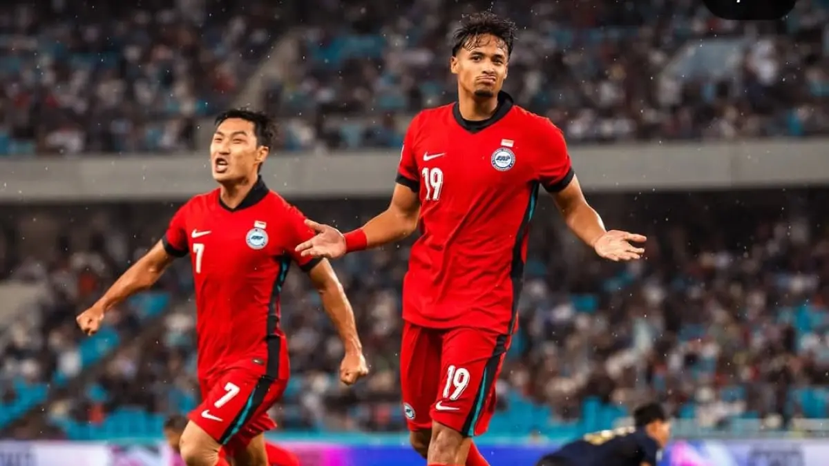 Ilhan Fandi merayakan gol bersama Timnas Singapura saat melawan Kamboja di laga pembuka Grup A ASEAN Hyundai Cup 2026.(Foto: Instagram @ilhanfa)