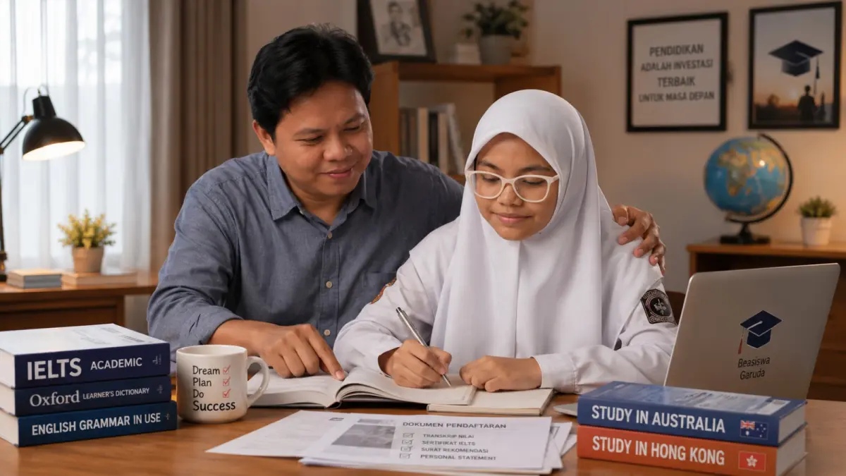 Dukungan keluarga menjadi salah satu kunci keberhasilan Nayla meraih kesempatan belajar di sejumlah perguruan tinggi bergengsi di Indonesia dan luar negeri. (Ilustrasi AI)