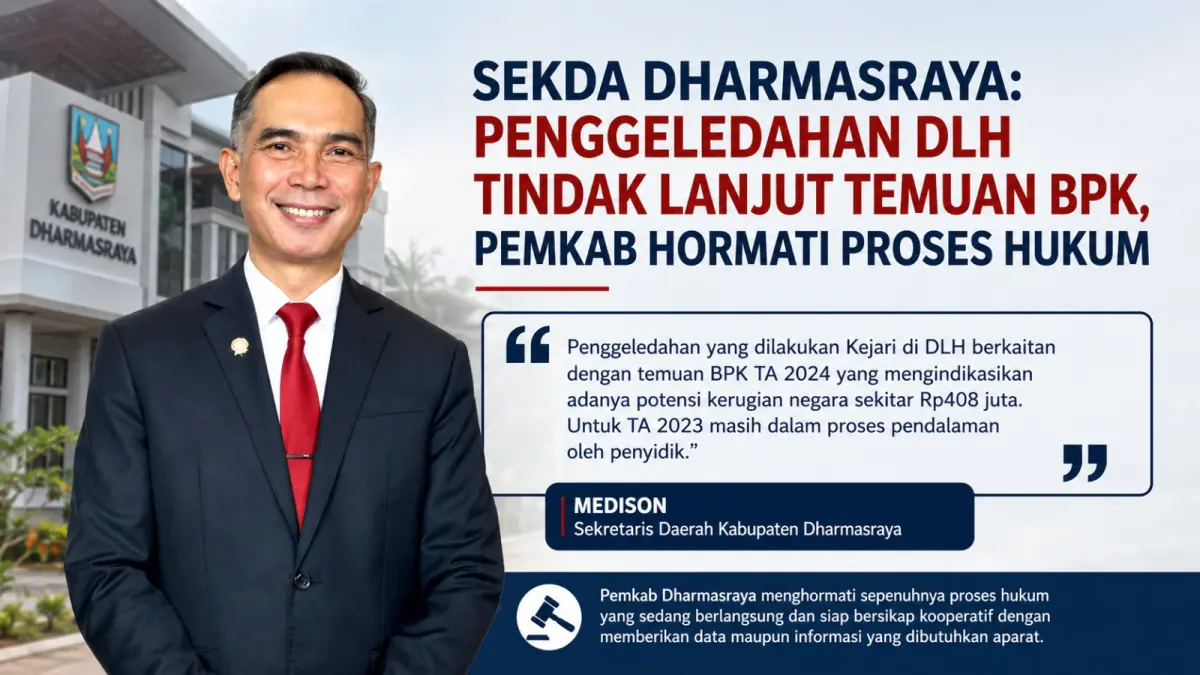 Sekretaris Daerah Kabupaten Dharmasraya Medison menegaskan penggeledahan di Dinas Lingkungan Hidup merupakan tindak lanjut temuan BPK, sementara Pemerintah Kabupaten Dharmasraya tetap menghormati proses hukum yang berjalan. (ilustrasi AI)