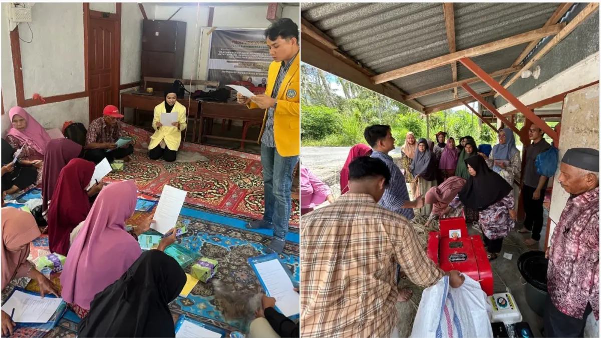 Tim Pengabdian UNP menyampaikan materi dan mendampingi praktik pembuatan pupuk organik serta pestisida hayati bersama Kelompok Tani Mekar Jaya di Nagari Selayo, Kabupaten Solok.