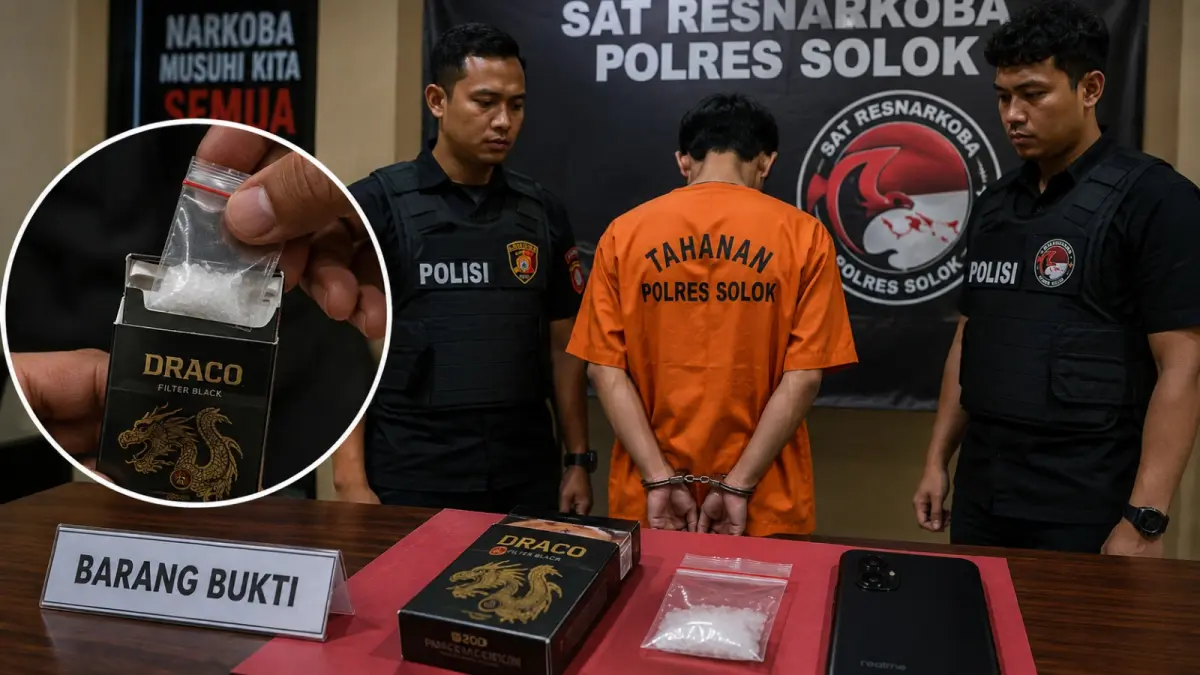 Satresnarkoba Polres Solok menangkap seorang sopir muda berinisial AEP yang diduga menyimpan sabu dalam kotak rokok Draco. (ilustrasi AI)