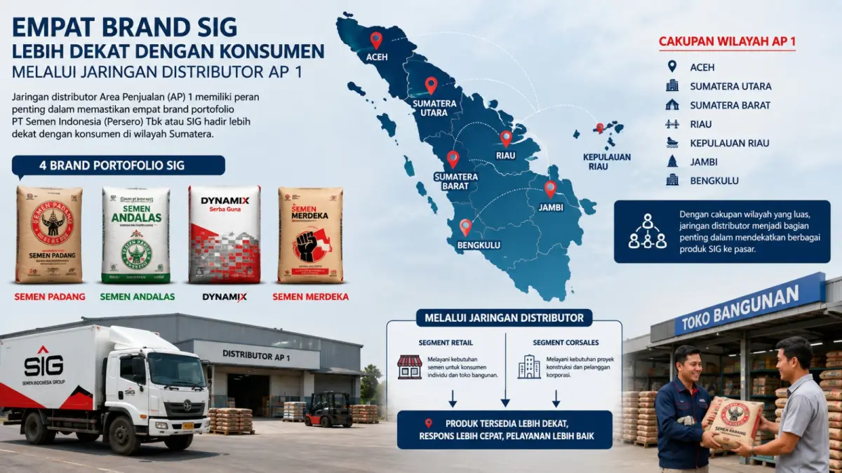 Semen Padang harus mampu memastikan empat brand SIG menjangkau konsumen di 7 Provinsi AP 1 melalui distribusi, ketersediaan produk, dan pelayanan di tingkat toko. (ilustrasi AI)