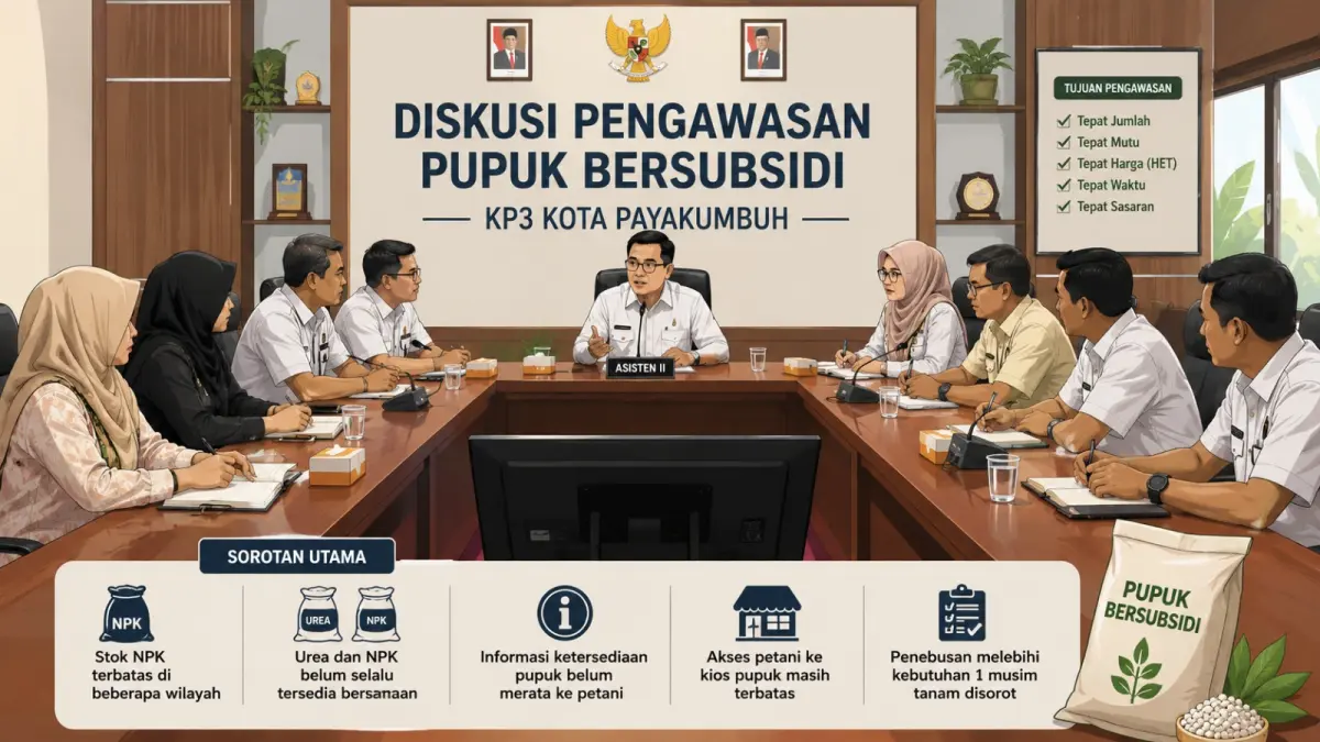 Ilustrasi Rapat Koordinasi KP3 Kota Payakumbuh membahas pengawasan dan distribusi pupuk bersubsidi, Rabu (5/8/2026).