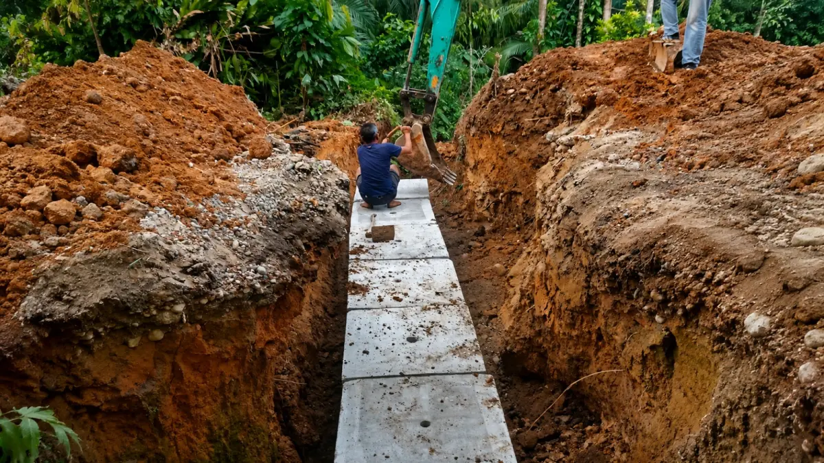 Pekerjaan ruas Jalan Pulau Punjung–Kampung Surau, Dharmasraya, meliputi pembangunan dua titik gorong-gorong, drainase, peninggian badan jalan, rekonstruksi, dan patching pada bagian jalan yang rusak.